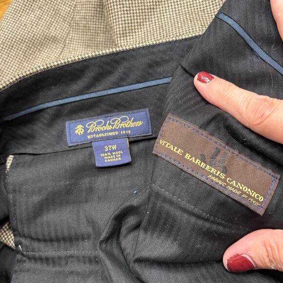 Brooks Brothers Size 37W Wool Pants Houndstooth Vitale Barberis Canonico Italy - Picture 8 of 14